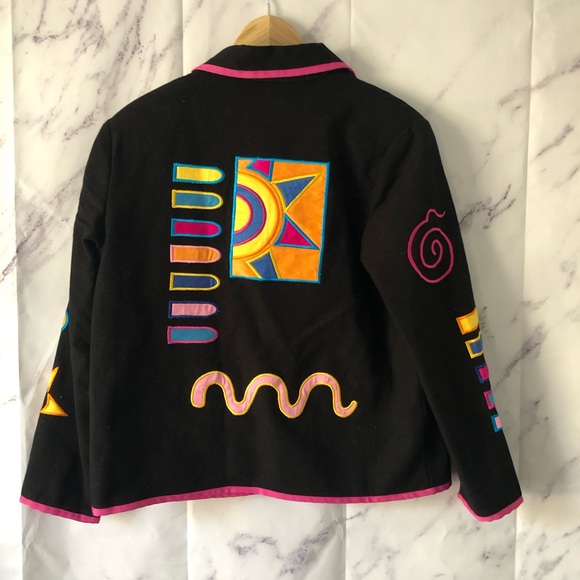 VINTAGE INDIGO MOON RETRO FUNKY EMBROIDERED BLAZER JACKET - Picture 2 of 11
